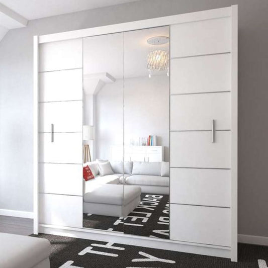 Luzern Sliding 2 Door 203cm Mirror Wardrobe - White