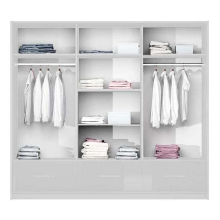 Warrington White Sliding 3 Door Mirrored Wardrobe | 255cm with Drawers | Bright & Organized | Furco
