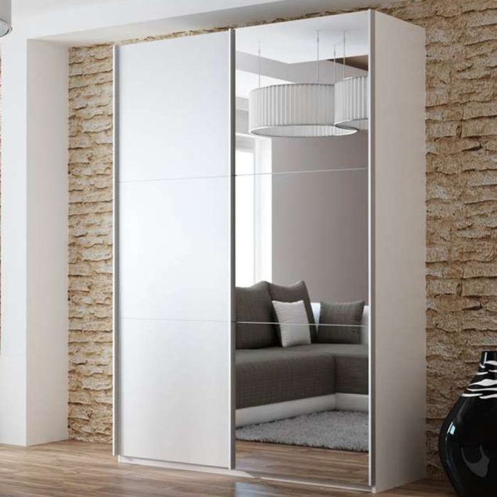 Boris Mirror Sliding 2 Door 150cm Wardrobe - White