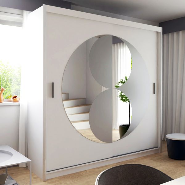 FURCO | Circolo Sliding 2 Door Wardrobe | Integrated Mirror | Sleek Black Finish | Contemporary & Functional