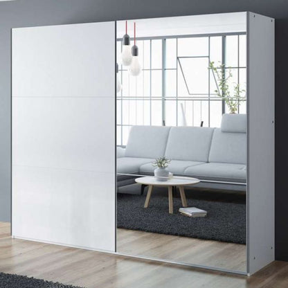 Boris 250cm Sliding 3 Door Mirror Wardrobe - White