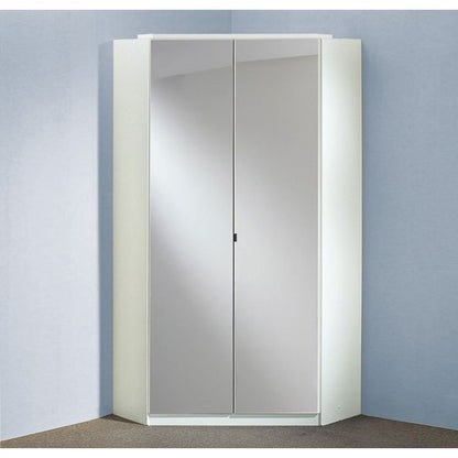 Clappen White Gloss 2 Door Mirrored Corner Wardrobe | Space-Efficient & Modern | Furco
