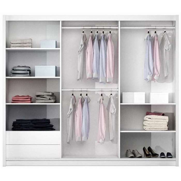 Boris 250cm Sliding 3 Door Mirror Wardrobe - White