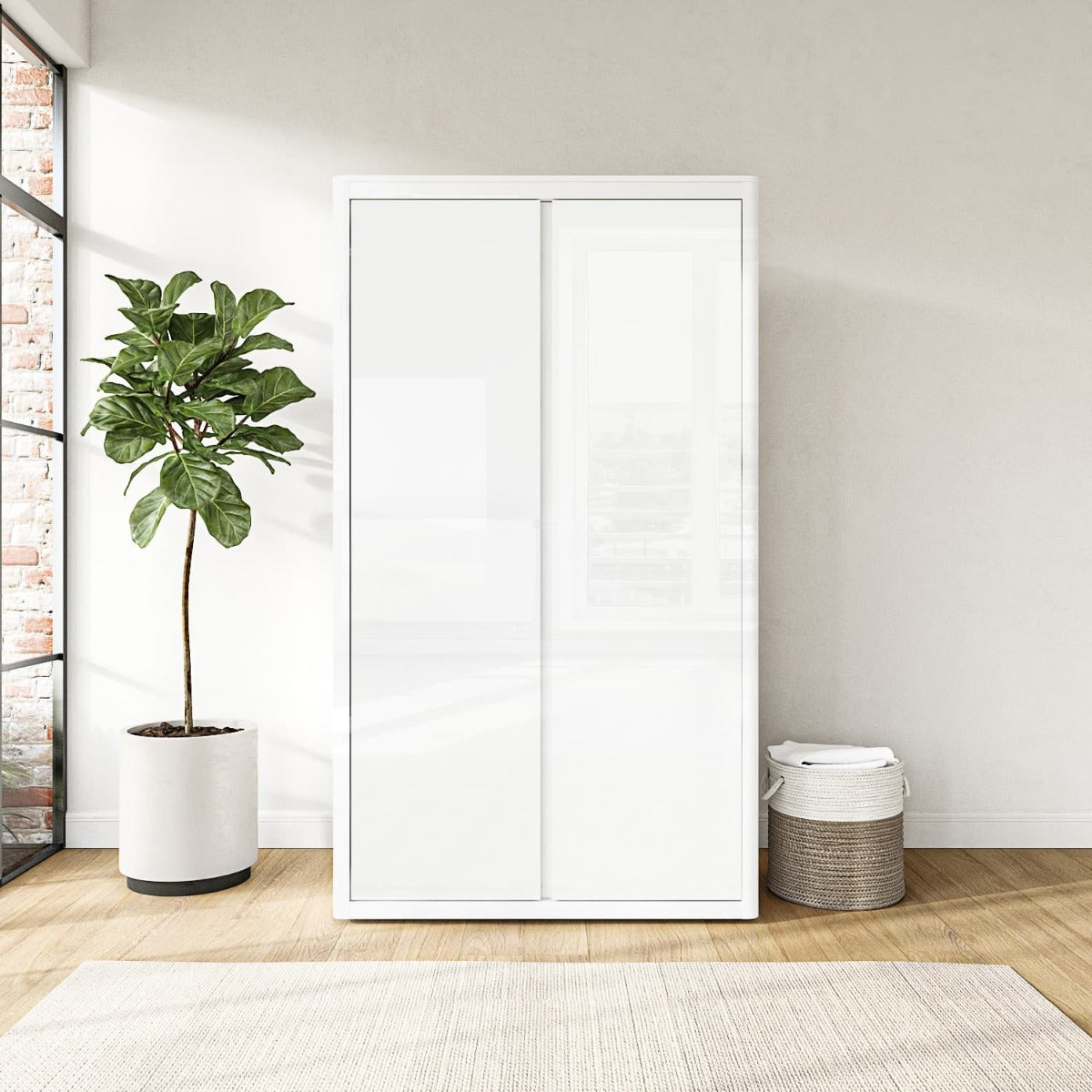 White Gloss Double 2 Door Wardrobe with Soft Close Doors - Lexi