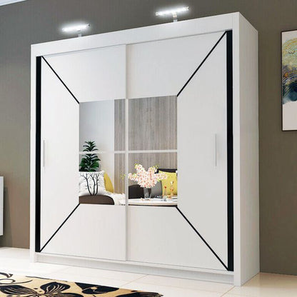 FURCO | Bartholomew Mirrored 2 Door Sliding Wardrobe | Crisp White | Elegant & Spacious Storage