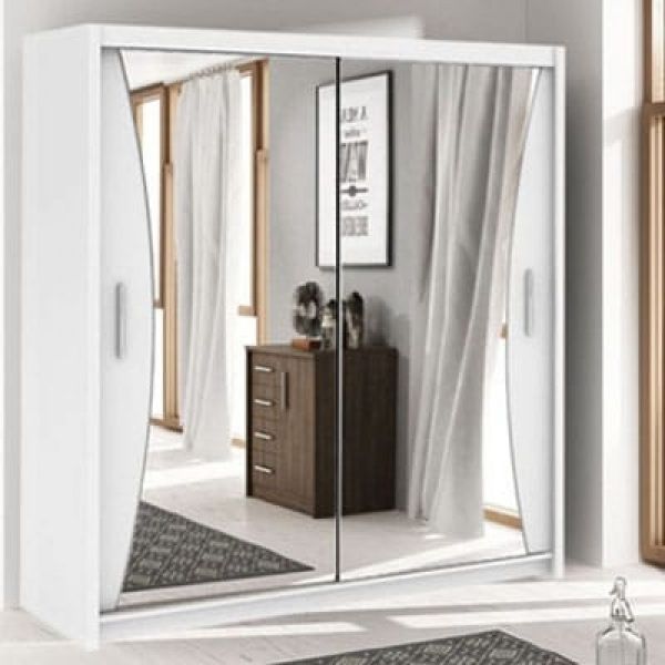 FURCO | Caledonia | Sliding 2 Door Mirror Wardrobe | White | 150/203 cm | Chic & Versatile