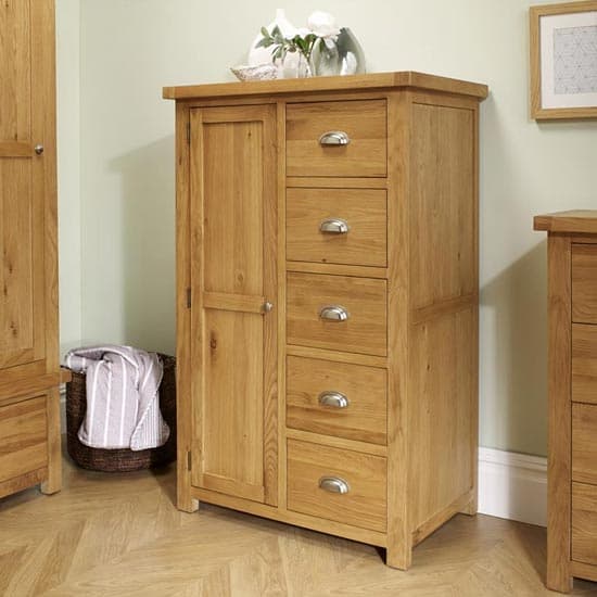 Woburn Wooden Wardrobe In Oak With 1 Door And 5 Drawers