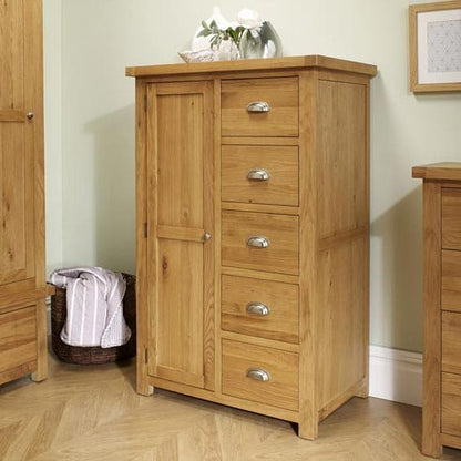 Woburn Wooden Wardrobe In Oak With 1 Door And 5 Drawers