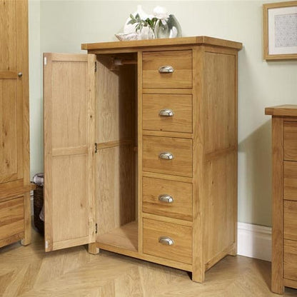 Woburn Wooden Wardrobe In Oak With 1 Door And 5 Drawers