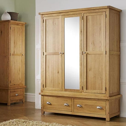 Woburn Wooden Wardrobe In Oak With 3 Doors And 2 Drawers