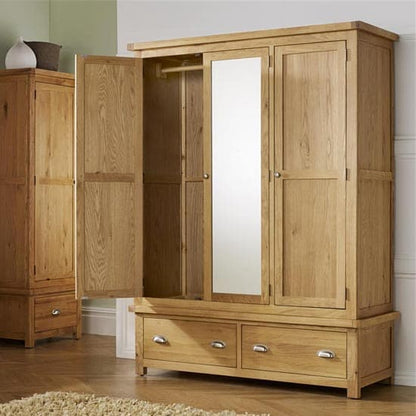Woburn Wooden Wardrobe In Oak With 3 Doors And 2 Drawers