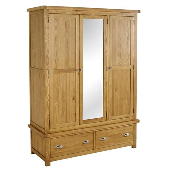 Woburn Wooden Wardrobe In Oak With 3 Doors And 2 Drawers