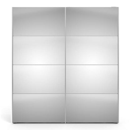 Wonk Mirrored Sliding 2 Doors Wardrobe In White With 2 Shelves