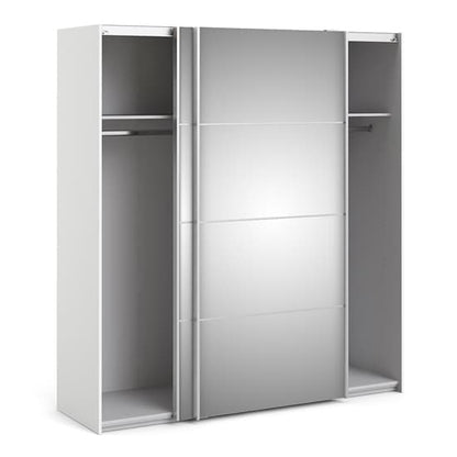 Wonk Mirrored Sliding 2 Doors Wardrobe In White With 2 Shelves