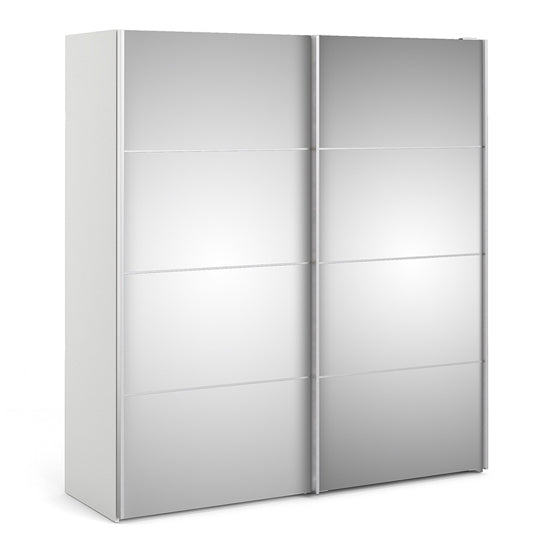 Wonk Mirrored Sliding 2 Doors Wardrobe In White With 2 Shelves