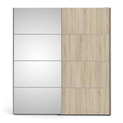 Wonk Mirrored Sliding Doors Wardrobe In White Oak With 5 Shelves