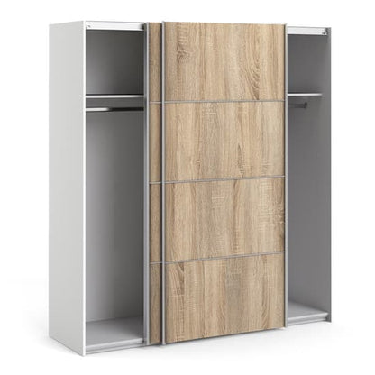 Wonk Wooden Sliding Doors Wardrobe In White Oak With 2 Shelves