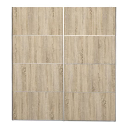 Wonk Wooden Sliding Doors Wardrobe In White Oak With 5 Shelves