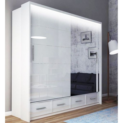 FURCO | Mendeley High Gloss | 2 Door Sliding Wardrobe | 150 cm | Crisp White | Sleek & Spacious Design
