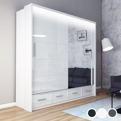 FURCO | Mendeley High Gloss | 2 Door Sliding Wardrobe | 150 cm | Crisp White | Sleek & Spacious Design