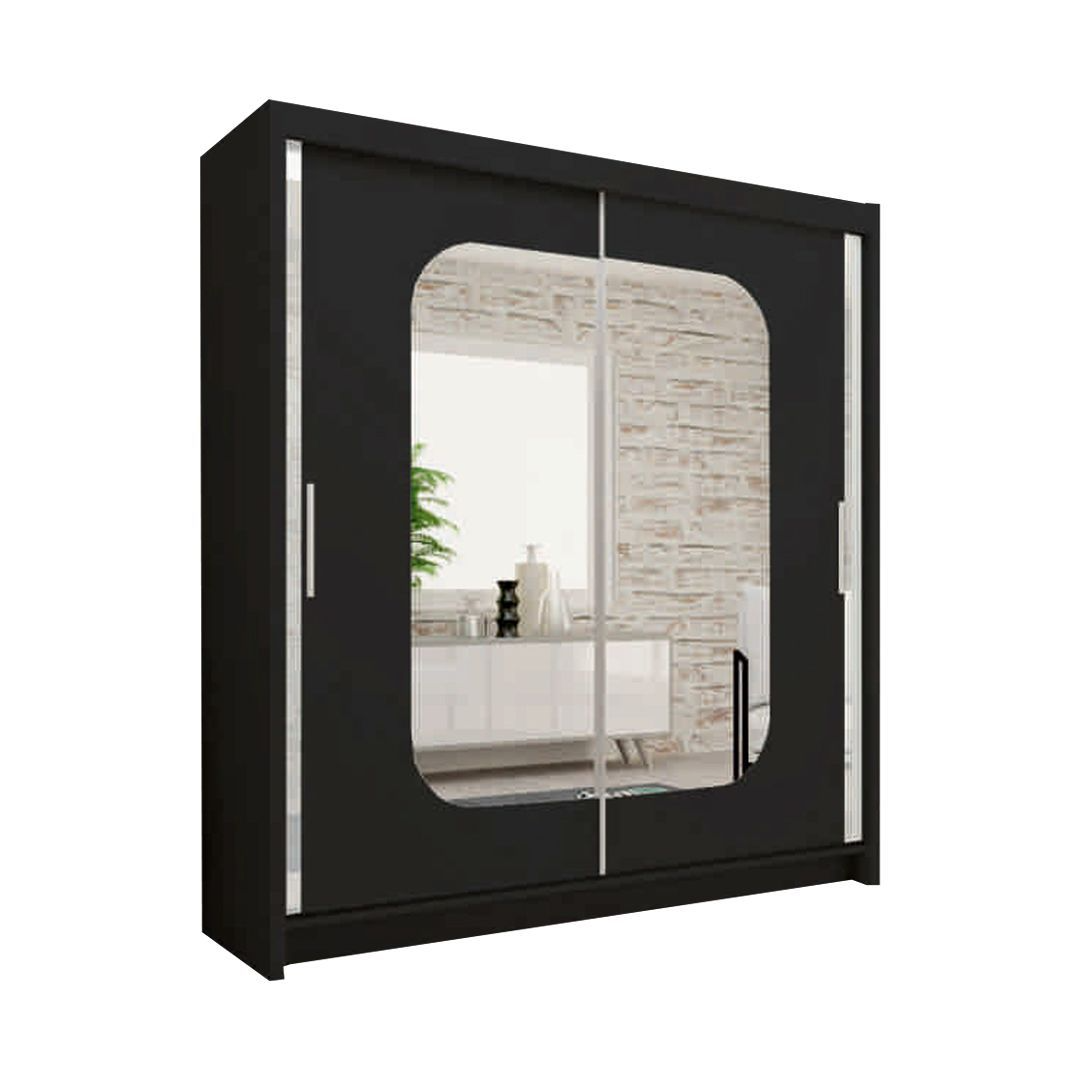 FURCO | Merica 2 Door Mirrored Sliding Wardrobe | Sophisticated Black | Available in 4 Sizes | Chic & Functional