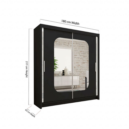 FURCO | Merica 2 Door Mirrored Sliding Wardrobe | Sophisticated Black | Available in 4 Sizes | Chic & Functional