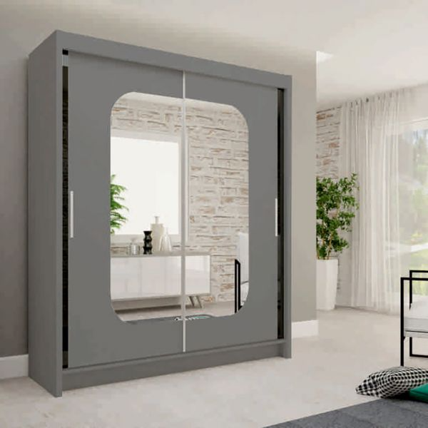 FURCO | Merica 2 Door Mirrored Sliding Wardrobe | Chic Grey | Available in 4 Sizes | Elegant & Versatile