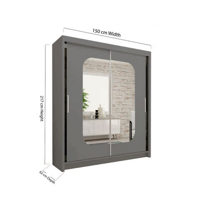 FURCO | Merica 2 Door Mirrored Sliding Wardrobe | Chic Grey | Available in 4 Sizes | Elegant & Versatile