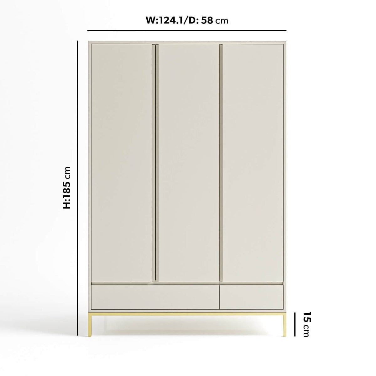 Modern Beige 3 Door Triple Wardrobe with Drawers and Shelves - Zion