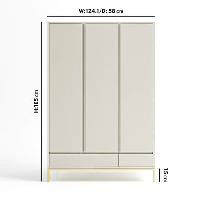 Modern Beige 3 Door Triple Wardrobe with Drawers and Shelves - Zion
