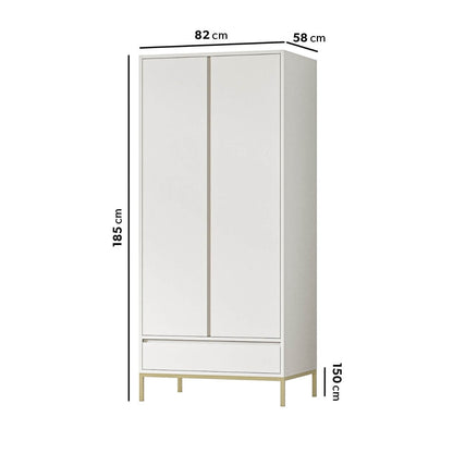 Modern Beige 2 Door Double Wardrobe with Drawer - Zion