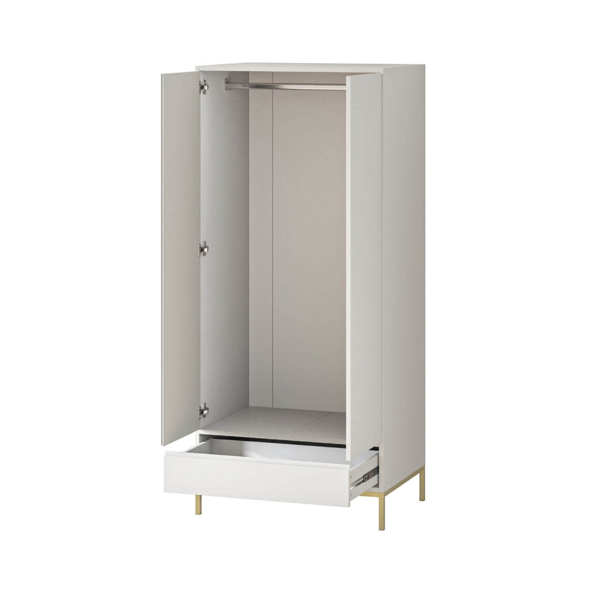 Modern Beige 2 Door Double Wardrobe with Drawer - Zion
